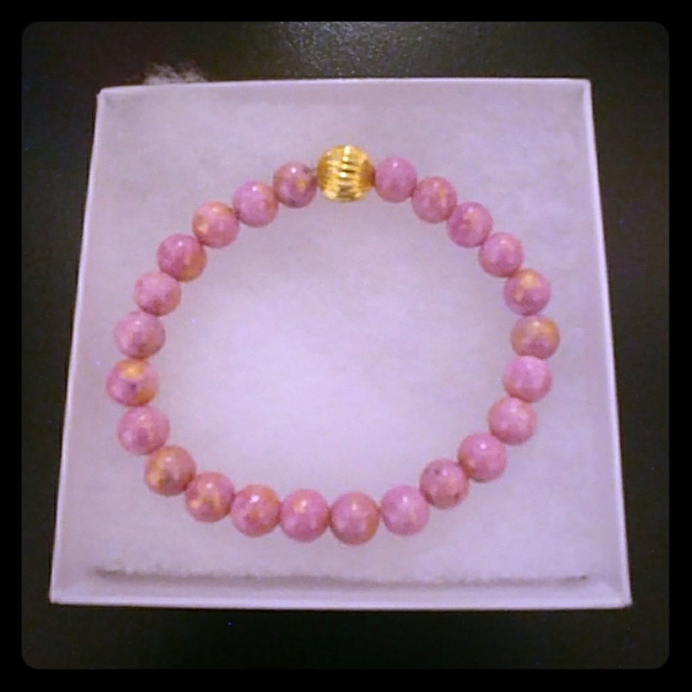 Pink & Gold Jade Stone Bracelet